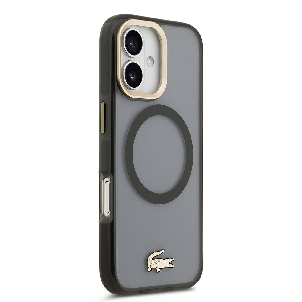 iPhone 17 Kılıf Lacoste Orijinal Lisanslı M-safe Şarj Özellikli Gold Timsah Logolu Buzlu Kılıf