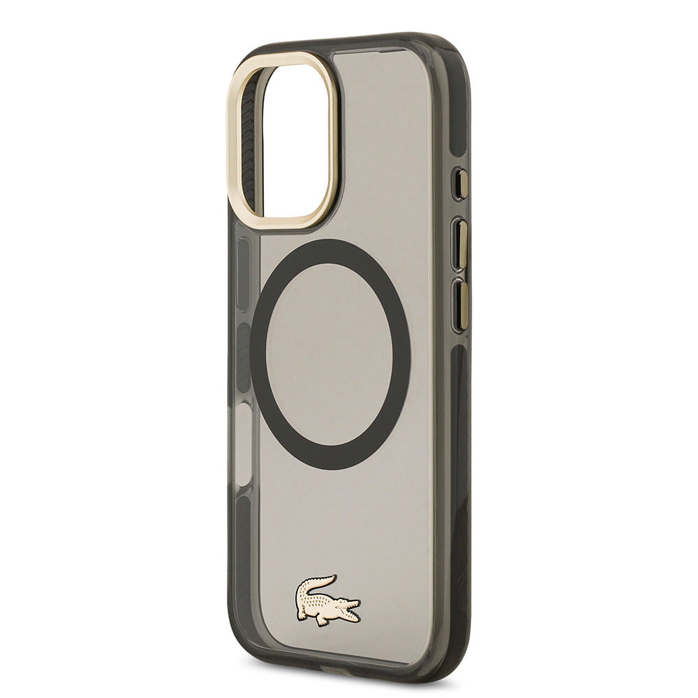 iPhone 17 Kılıf Lacoste Orijinal Lisanslı M-safe Şarj Özellikli Gold Timsah Logolu Buzlu Kılıf