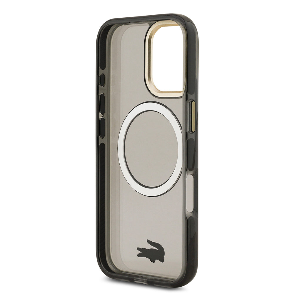 iPhone 17 Kılıf Lacoste Orijinal Lisanslı M-safe Şarj Özellikli Gold Timsah Logolu Buzlu Kılıf