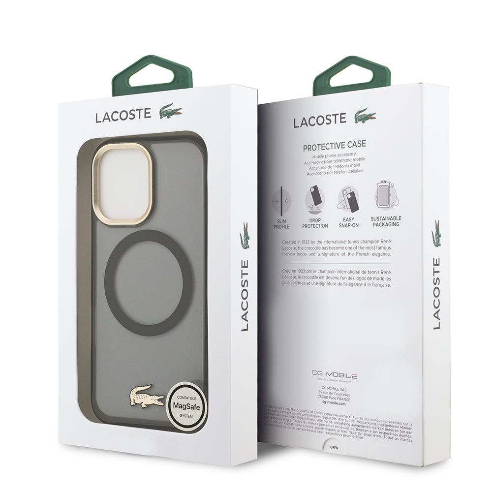 iPhone 17 Kılıf Lacoste Orijinal Lisanslı M-safe Şarj Özellikli Gold Timsah Logolu Buzlu Kılıf