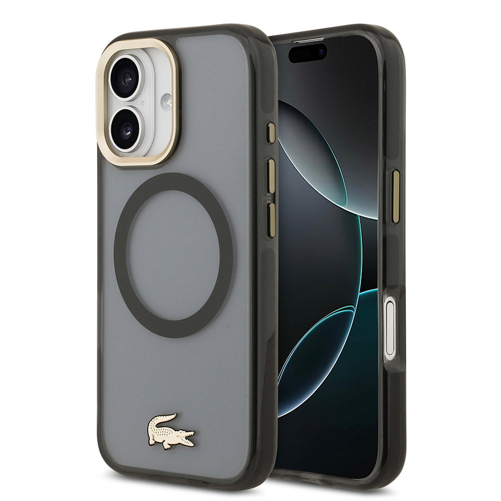 iPhone 17 Kılıf Lacoste Orijinal Lisanslı M-safe Şarj Özellikli Gold Timsah Logolu Buzlu Kılıf