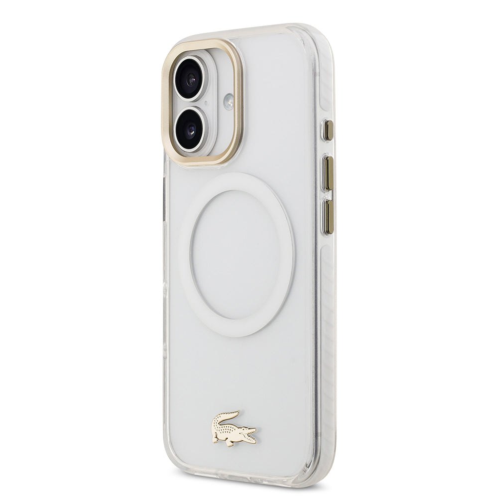 iPhone 17 Kılıf Lacoste Orijinal Lisanslı M-safe Şarj Özellikli Gold Timsah Logolu Buzlu Kılıf