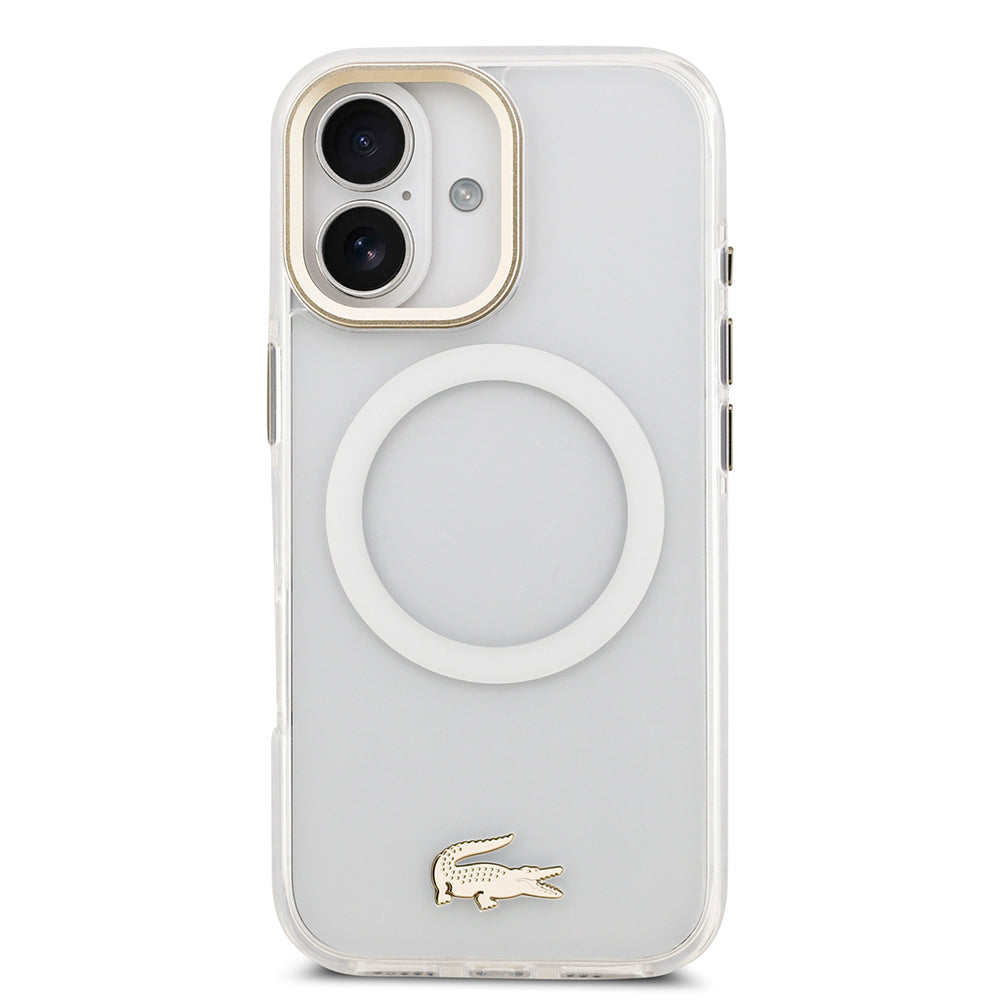 iPhone 17 Kılıf Lacoste Orijinal Lisanslı M-safe Şarj Özellikli Gold Timsah Logolu Buzlu Kılıf