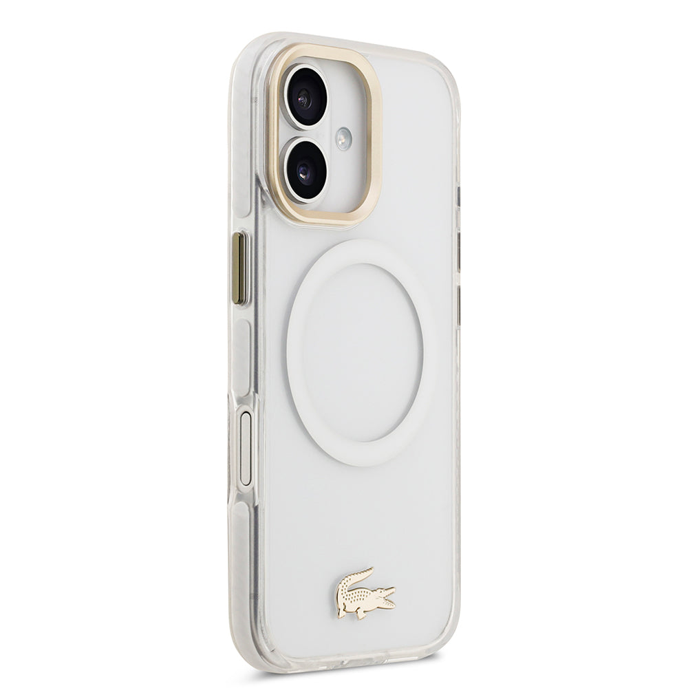iPhone 17 Kılıf Lacoste Orijinal Lisanslı M-safe Şarj Özellikli Gold Timsah Logolu Buzlu Kılıf