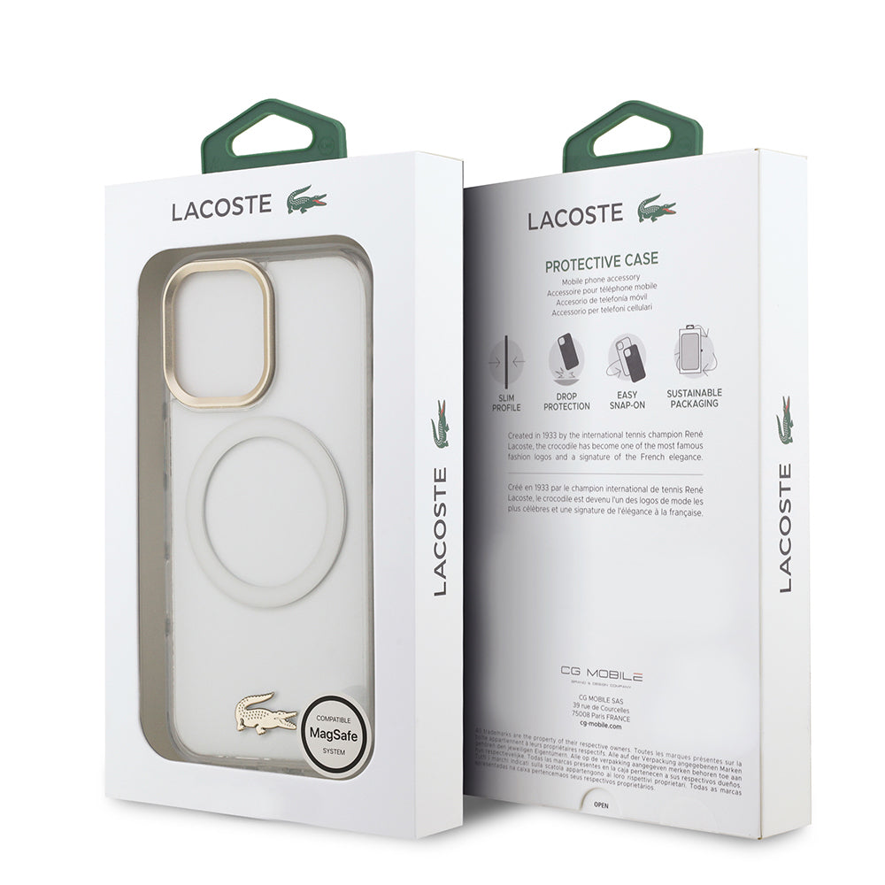 iPhone 17 Kılıf Lacoste Orijinal Lisanslı M-safe Şarj Özellikli Gold Timsah Logolu Buzlu Kılıf