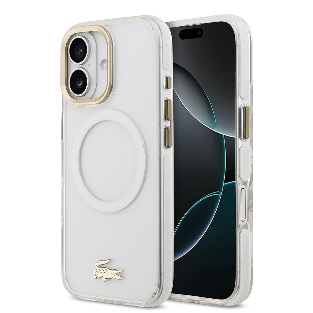 iPhone 17 Kılıf Lacoste Orijinal Lisanslı M-safe Şarj Özellikli Gold Timsah Logolu Buzlu Kılıf