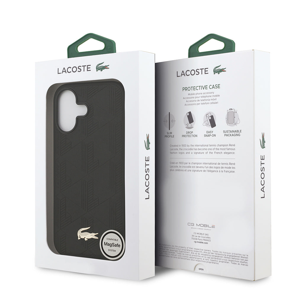 iPhone 17 Kılıf Lacoste Orijinal Lisanslı M-safe Şarj Özellikli PU Deri Tasarımlı Karışık Monogram Desenli Kılıf