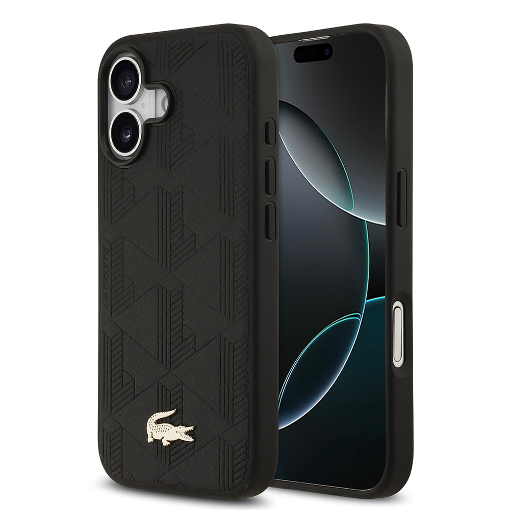iPhone 17 Kılıf Lacoste Orijinal Lisanslı M-safe Şarj Özellikli PU Deri Tasarımlı Karışık Monogram Desenli Kılıf