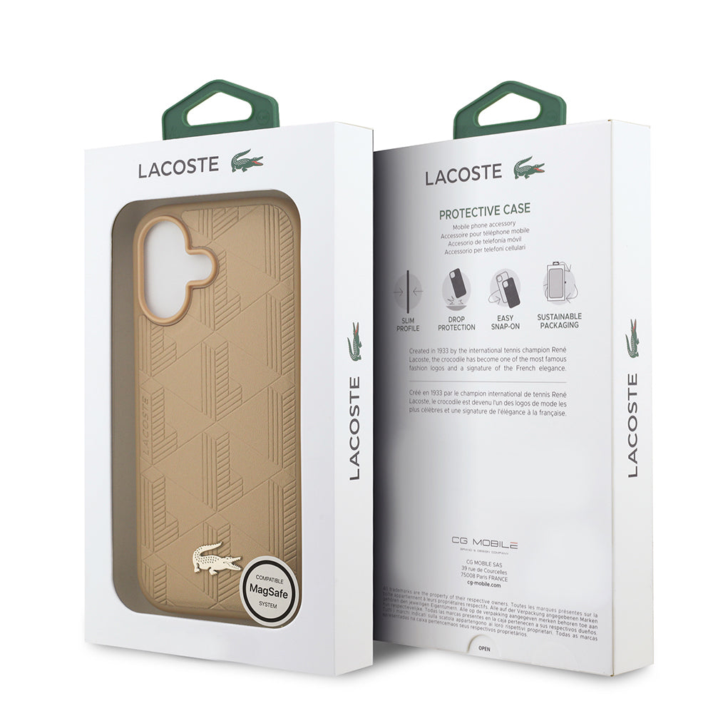iPhone 17 Kılıf Lacoste Orijinal Lisanslı M-safe Şarj Özellikli PU Deri Tasarımlı Karışık Monogram Desenli Kılıf