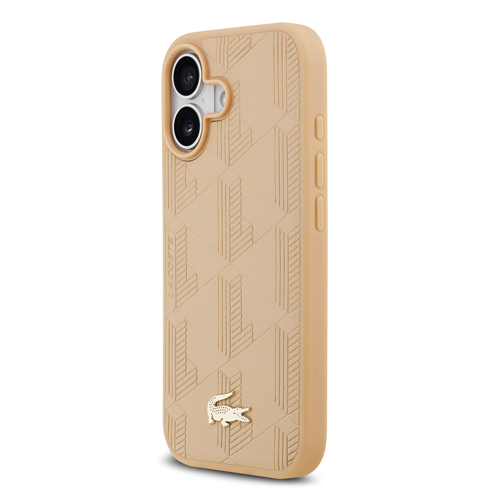 iPhone 17 Kılıf Lacoste Orijinal Lisanslı M-safe Şarj Özellikli PU Deri Tasarımlı Karışık Monogram Desenli Kılıf