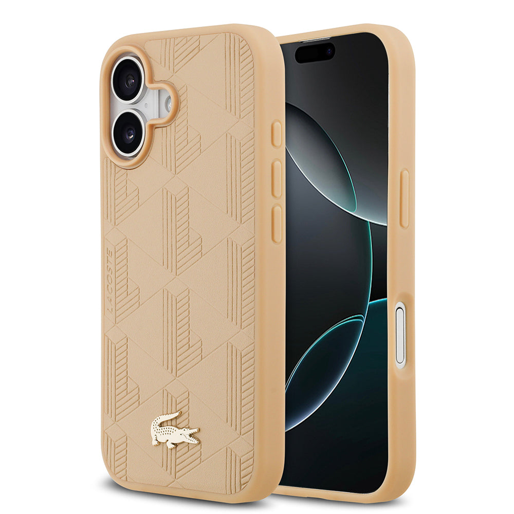 iPhone 17 Kılıf Lacoste Orijinal Lisanslı M-safe Şarj Özellikli PU Deri Tasarımlı Karışık Monogram Desenli Kılıf