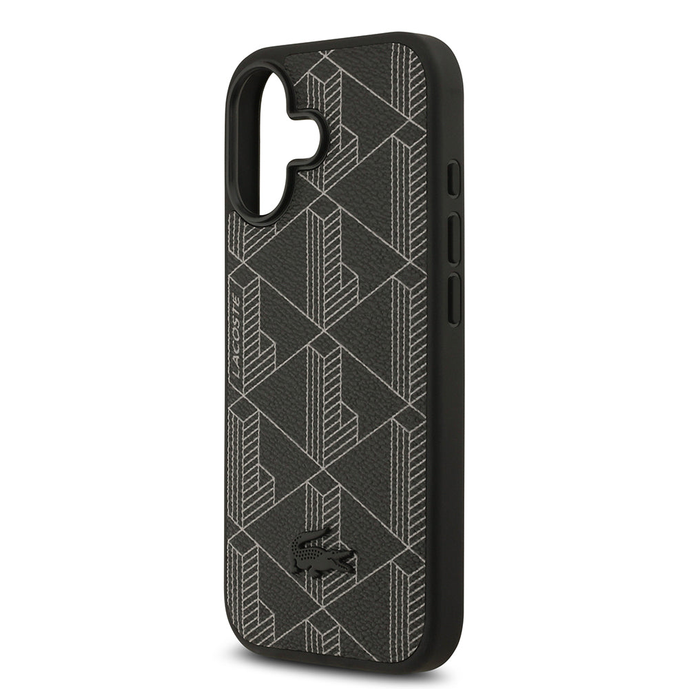 iPhone 17 Kılıf Lacoste Orijinal Lisanslı M-safe Şarj Özellikli PU Deri Tasarımlı Kartlıklı Karışık Monogram Desenli Kılıf