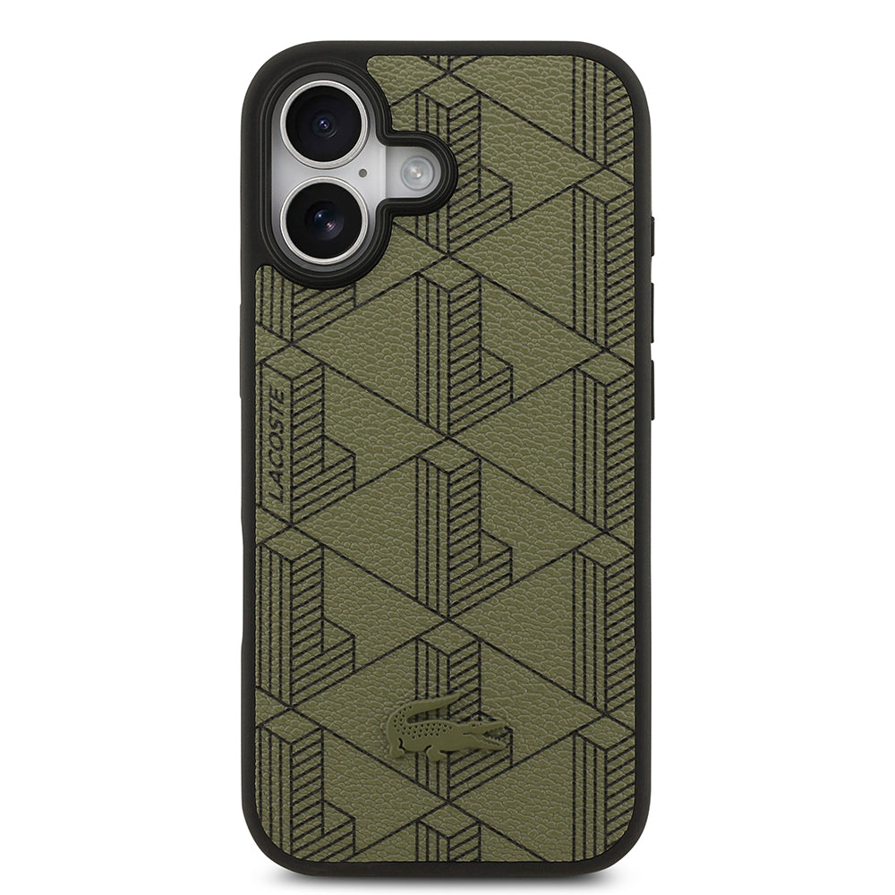 iPhone 17 Kılıf Lacoste Orijinal Lisanslı M-safe Şarj Özellikli PU Deri Tasarımlı Kartlıklı Karışık Monogram Desenli Kılıf