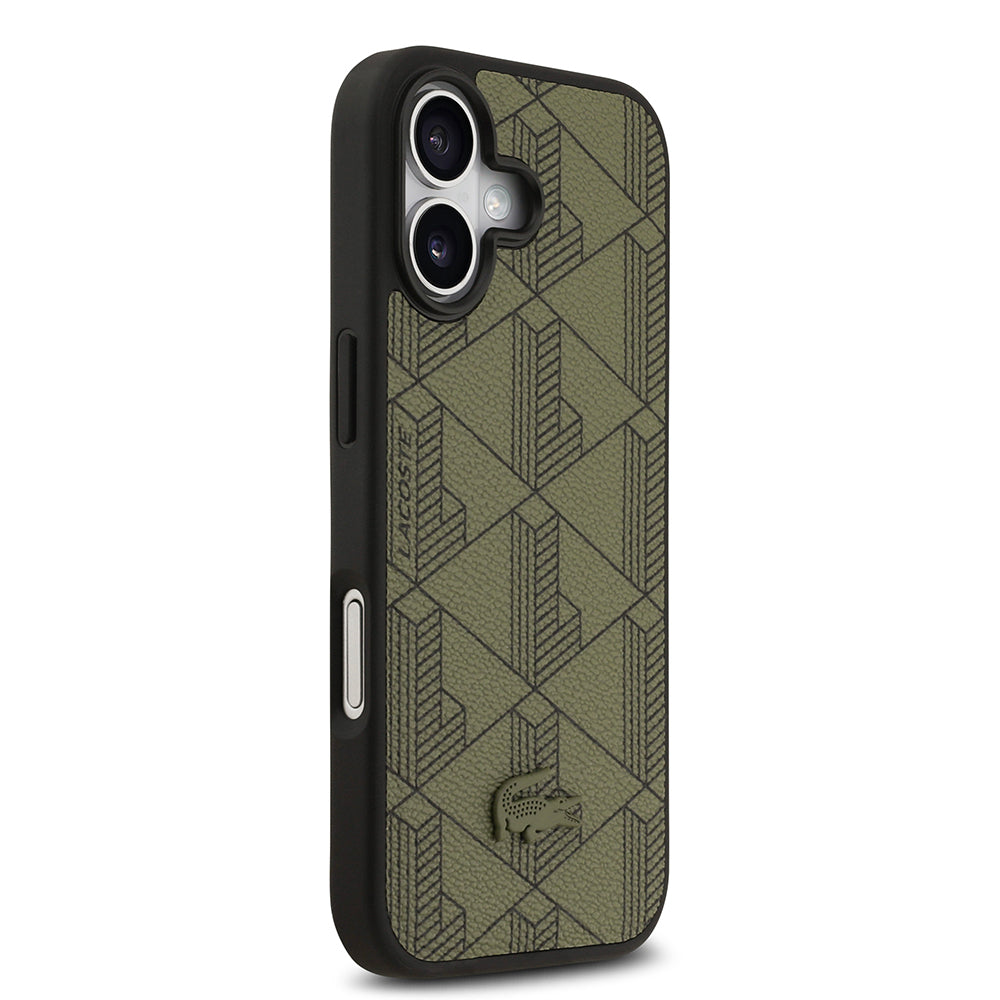 iPhone 17 Kılıf Lacoste Orijinal Lisanslı M-safe Şarj Özellikli PU Deri Tasarımlı Kartlıklı Karışık Monogram Desenli Kılıf