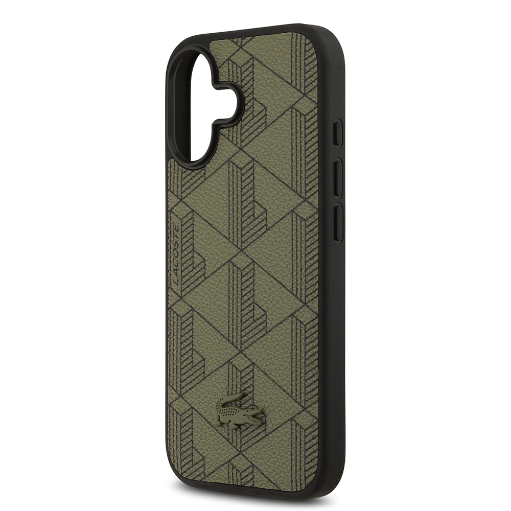 iPhone 17 Kılıf Lacoste Orijinal Lisanslı M-safe Şarj Özellikli PU Deri Tasarımlı Kartlıklı Karışık Monogram Desenli Kılıf