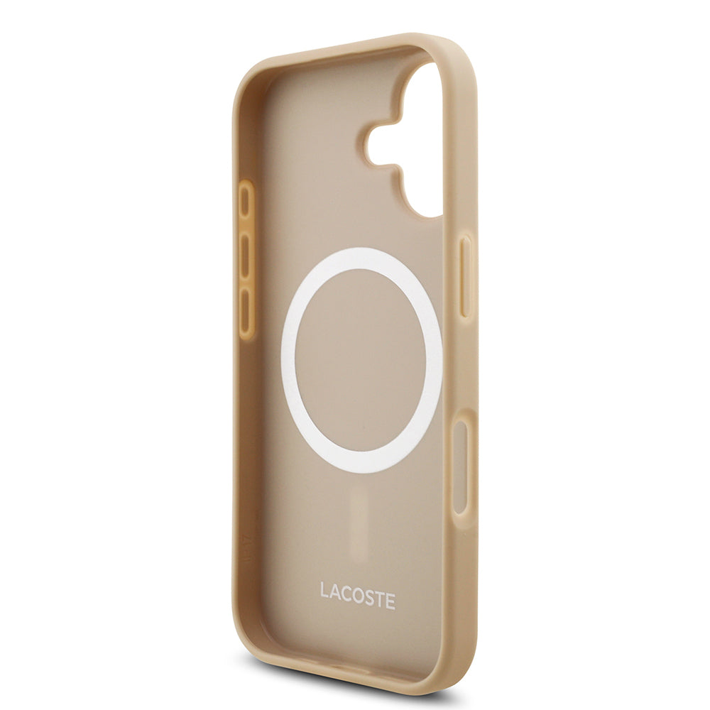 iPhone 17 Kılıf Lacoste Orijinal Lisanslı M-safe Şarj Özellikli PU Pike Desenli Metal Logolu Kartlıklı Kılıf