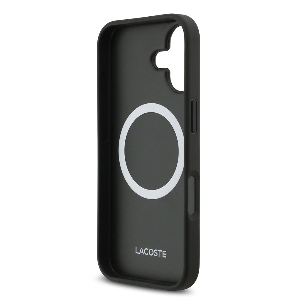 iPhone 17 Kılıf Lacoste Orijinal Lisanslı M-safe Şarj Özellikli PU Pike Desenli Metal Logolu Kartlıklı Kılıf