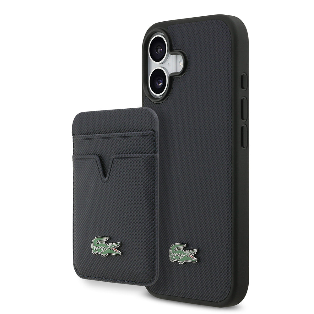 iPhone 17 Kılıf Lacoste Orijinal Lisanslı M-safe Şarj Özellikli PU Pike Desenli Metal Logolu Kartlıklı Kılıf