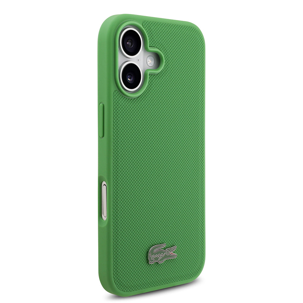 iPhone 17 Kılıf Lacoste Orijinal Lisanslı M-safe Şarj Özellikli PU Pike Desenli Metal Logolu Kartlıklı Kılıf