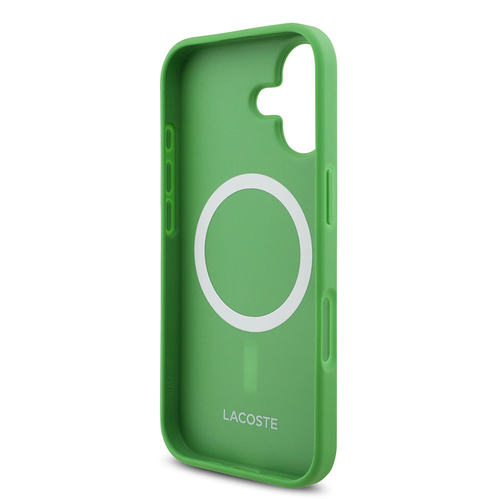 iPhone 17 Kılıf Lacoste Orijinal Lisanslı M-safe Şarj Özellikli PU Pike Desenli Metal Logolu Kartlıklı Kılıf