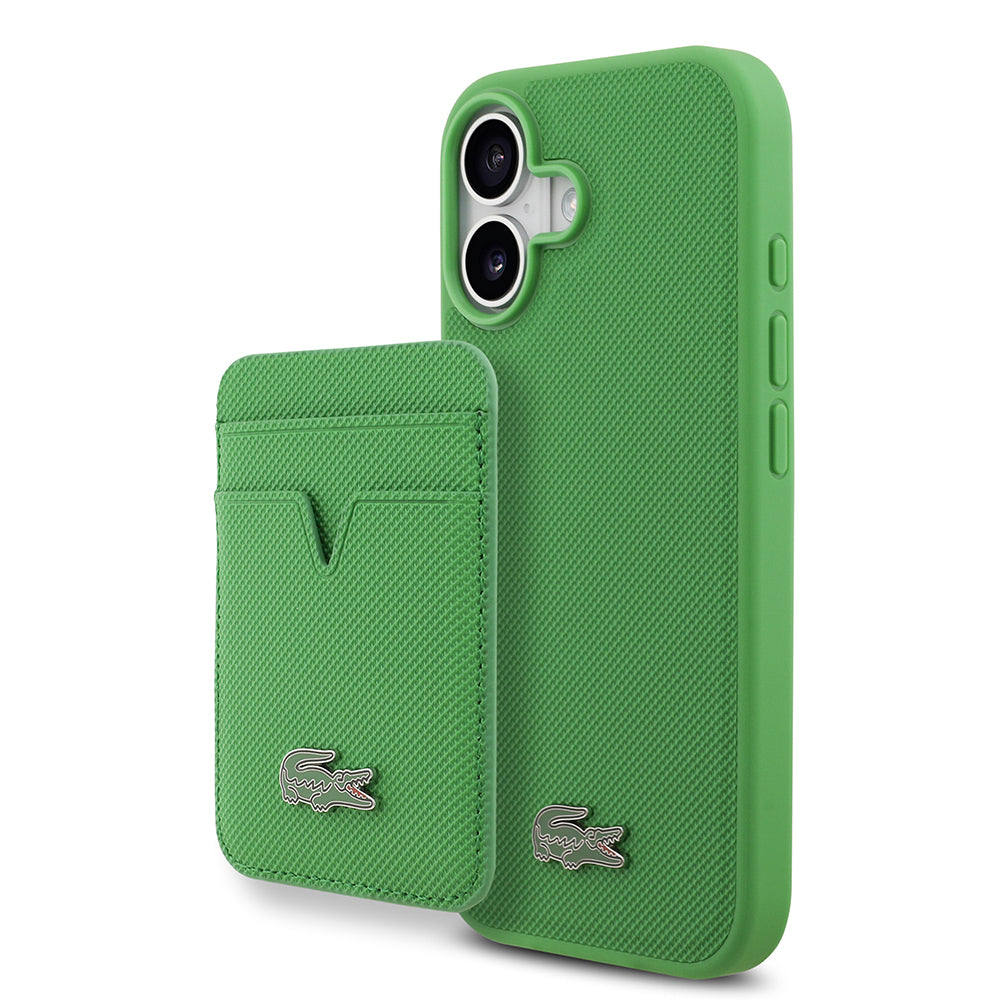 iPhone 17 Kılıf Lacoste Orijinal Lisanslı M-safe Şarj Özellikli PU Pike Desenli Metal Logolu Kartlıklı Kılıf