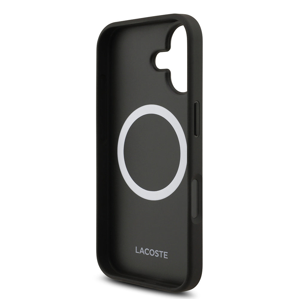iPhone 17 Kılıf Lacoste Orijinal Lisanslı M-safe Şarj Özellikli PU Pike Desenli Metal Logolu Kartlıklı Kılıf