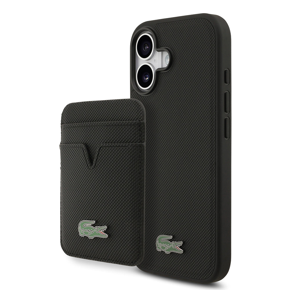 iPhone 17 Kılıf Lacoste Orijinal Lisanslı M-safe Şarj Özellikli PU Pike Desenli Metal Logolu Kartlıklı Kılıf