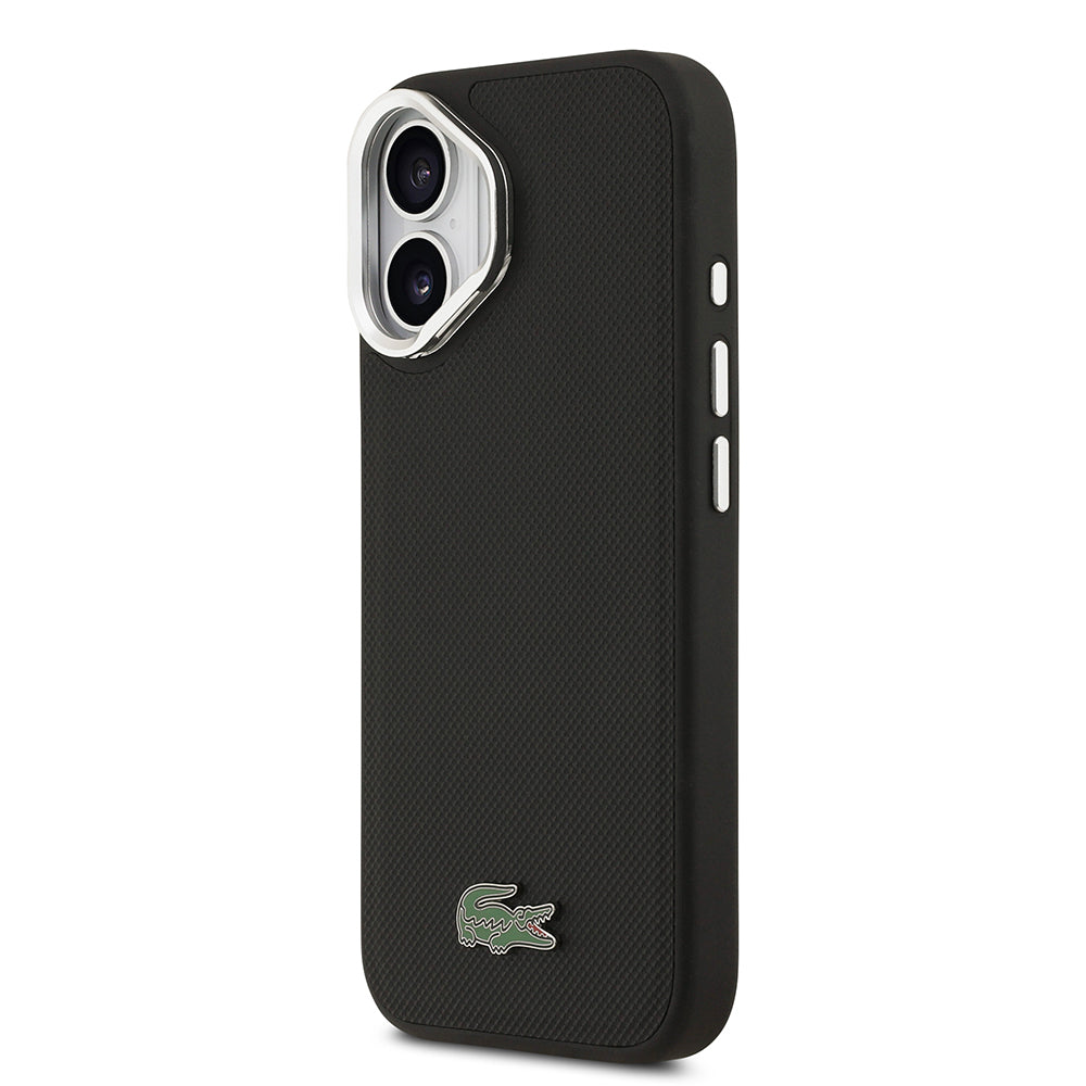 iPhone 17 Kılıf Lacoste Orijinal Lisanslı M-safe Şarj Özellikli PU Pike Desenli Standlı Metal Logolu Kılıf