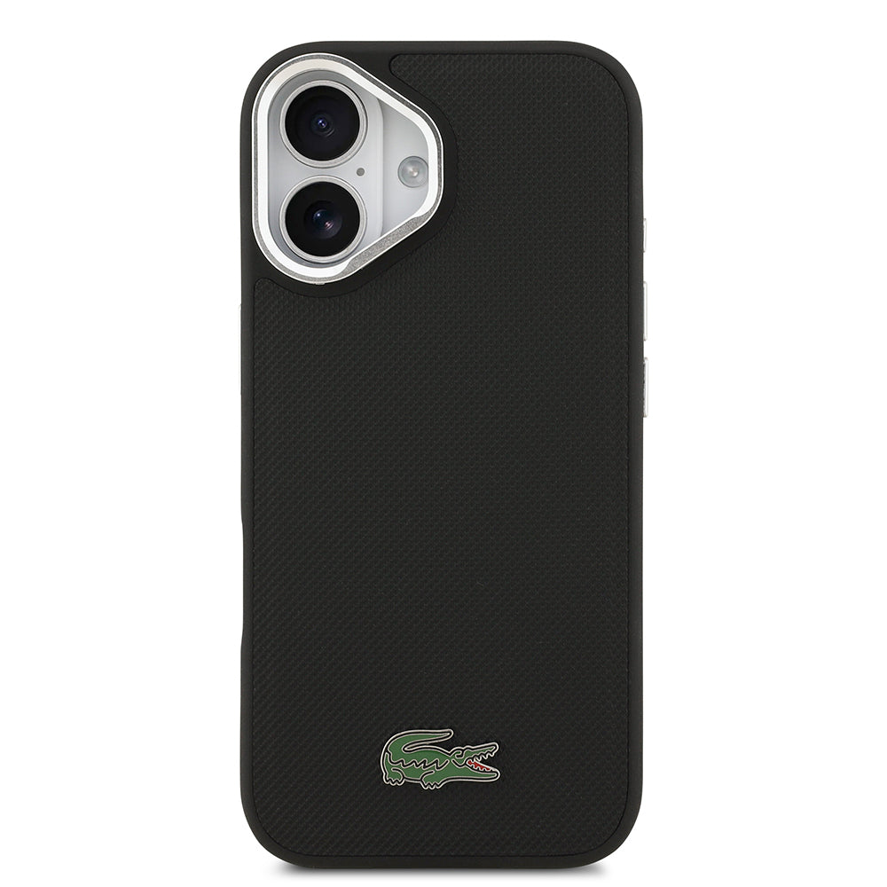 iPhone 17 Kılıf Lacoste Orijinal Lisanslı M-safe Şarj Özellikli PU Pike Desenli Standlı Metal Logolu Kılıf