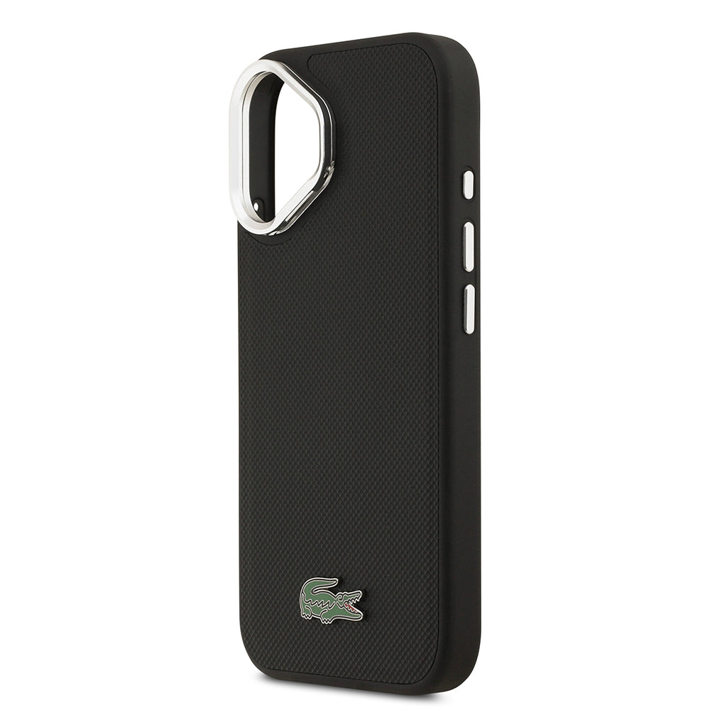 iPhone 17 Kılıf Lacoste Orijinal Lisanslı M-safe Şarj Özellikli PU Pike Desenli Standlı Metal Logolu Kılıf
