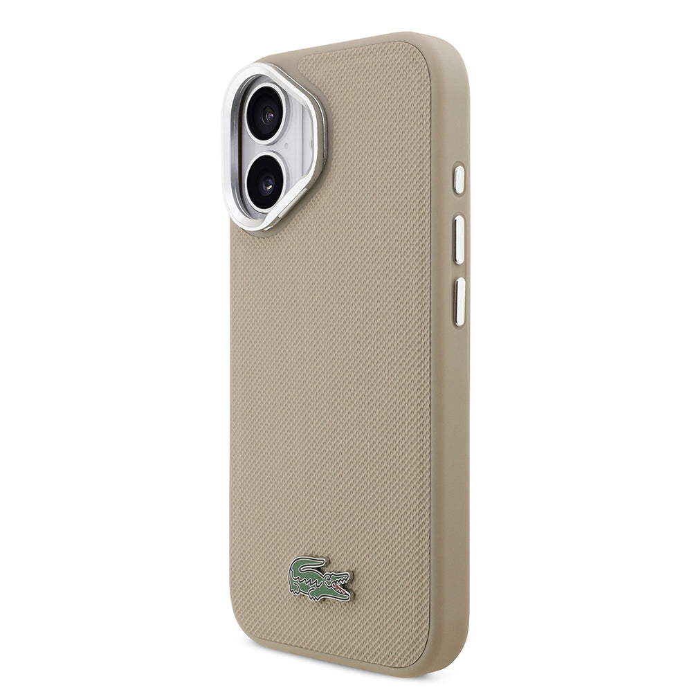 iPhone 17 Kılıf Lacoste Orijinal Lisanslı M-safe Şarj Özellikli PU Pike Desenli Standlı Metal Logolu Kılıf