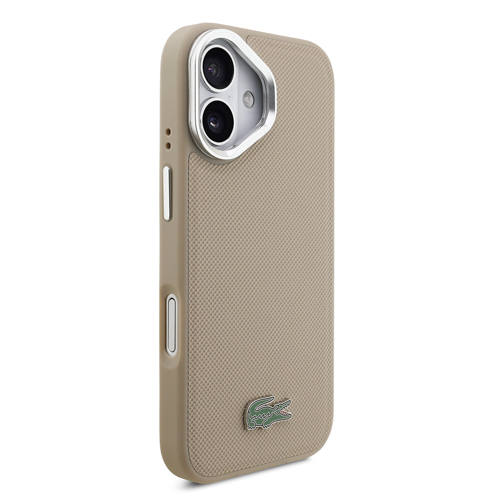 iPhone 17 Kılıf Lacoste Orijinal Lisanslı M-safe Şarj Özellikli PU Pike Desenli Standlı Metal Logolu Kılıf