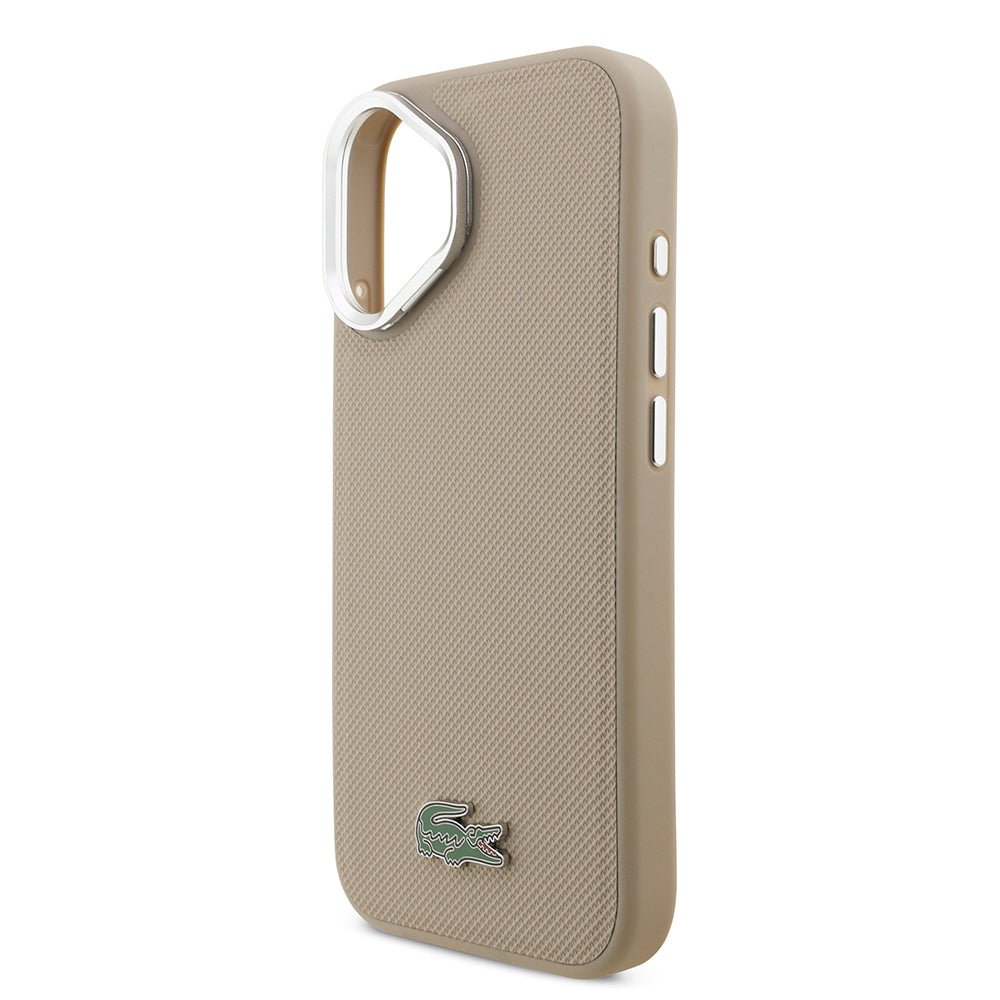 iPhone 17 Kılıf Lacoste Orijinal Lisanslı M-safe Şarj Özellikli PU Pike Desenli Standlı Metal Logolu Kılıf