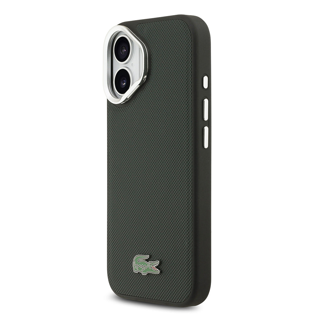 iPhone 17 Kılıf Lacoste Orijinal Lisanslı M-safe Şarj Özellikli PU Pike Desenli Standlı Metal Logolu Kılıf