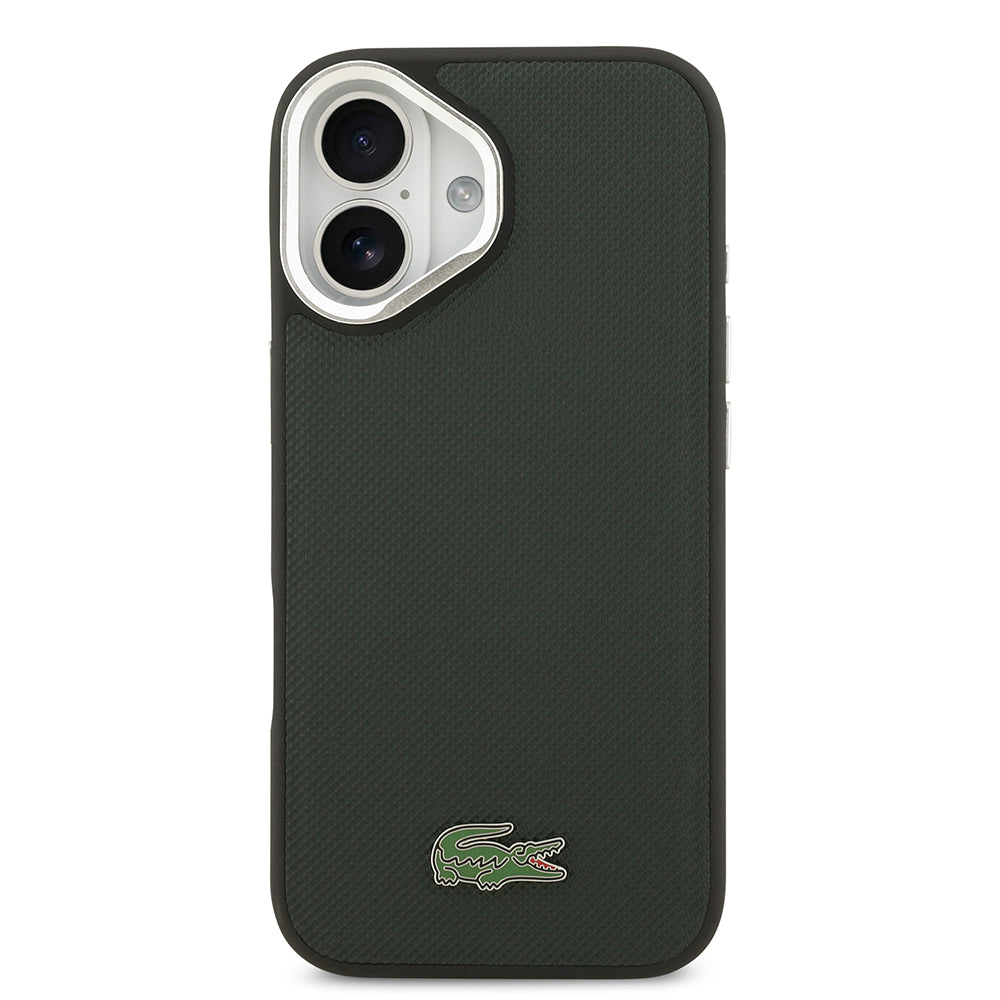 iPhone 17 Kılıf Lacoste Orijinal Lisanslı M-safe Şarj Özellikli PU Pike Desenli Standlı Metal Logolu Kılıf