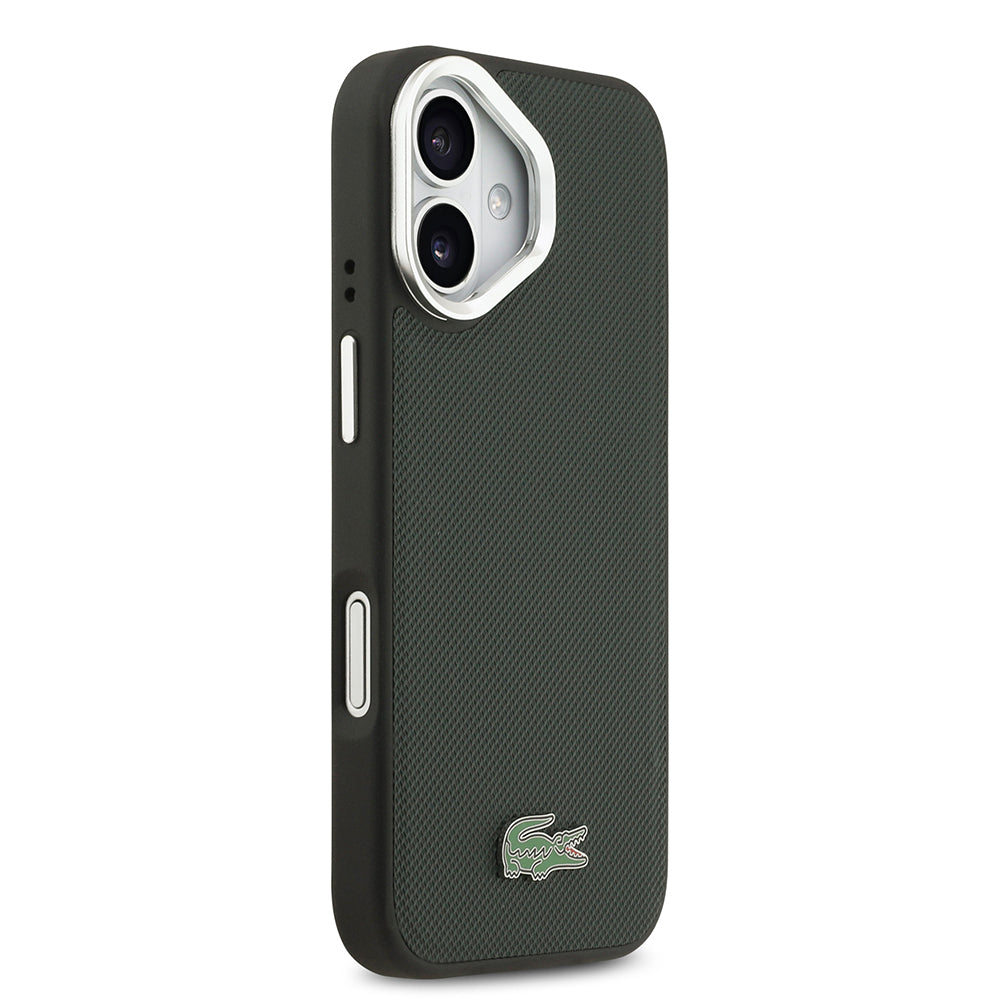 iPhone 17 Kılıf Lacoste Orijinal Lisanslı M-safe Şarj Özellikli PU Pike Desenli Standlı Metal Logolu Kılıf