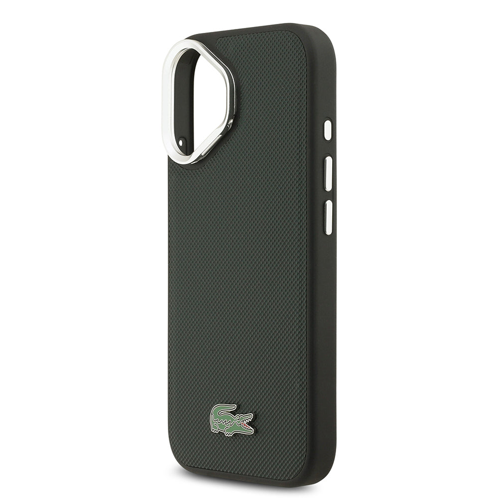 iPhone 17 Kılıf Lacoste Orijinal Lisanslı M-safe Şarj Özellikli PU Pike Desenli Standlı Metal Logolu Kılıf