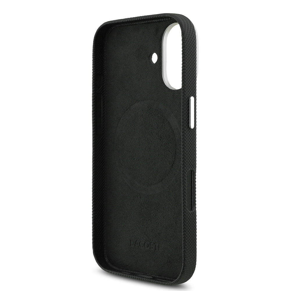 iPhone 17 Kılıf Lacoste Orijinal Lisanslı M-Safe Şarj Özellikli PVC Pike Desenli Arka Yüzey İkonik Timsah Dokuma Logolu Kılıf