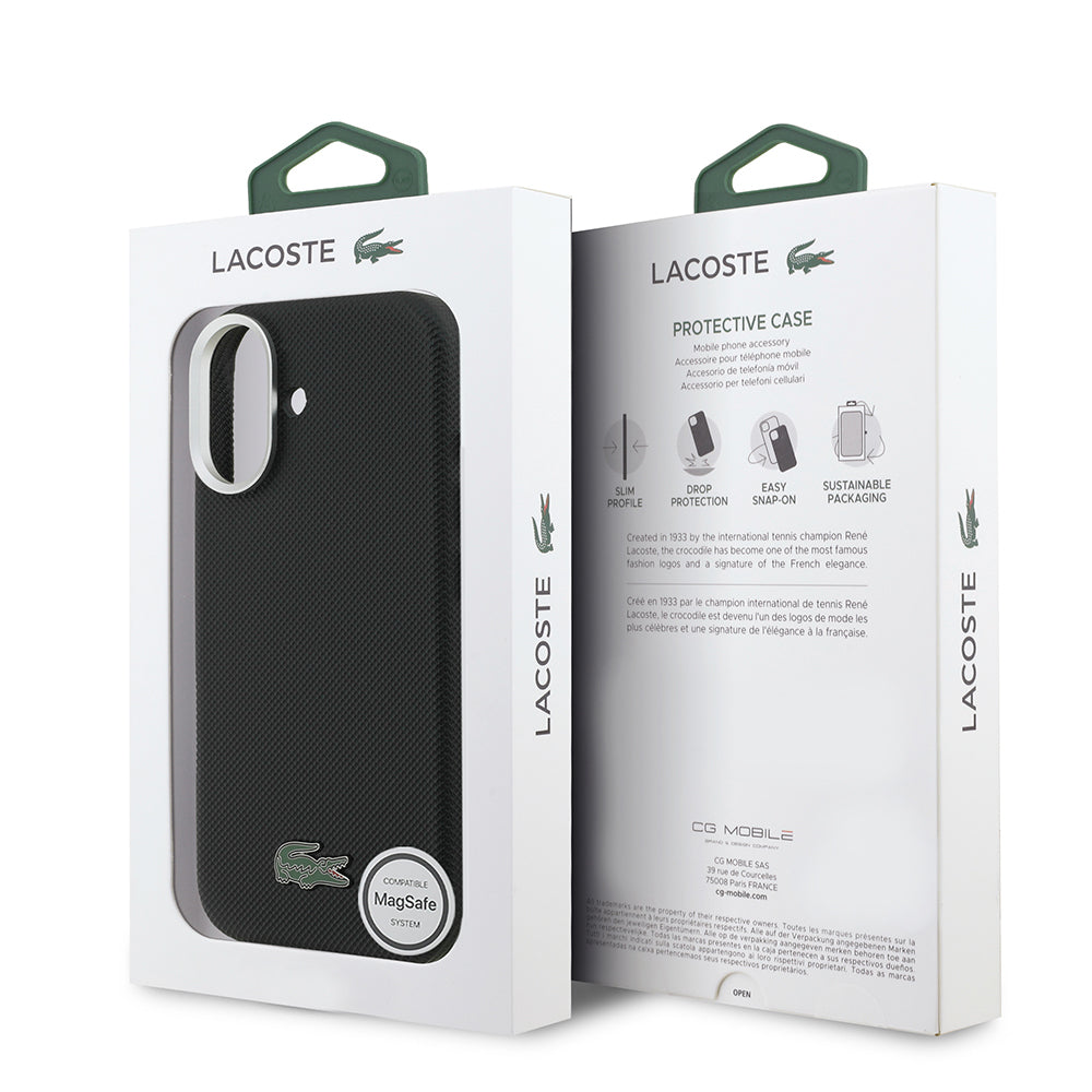 iPhone 17 Kılıf Lacoste Orijinal Lisanslı M-Safe Şarj Özellikli PVC Pike Desenli Arka Yüzey İkonik Timsah Dokuma Logolu Kılıf