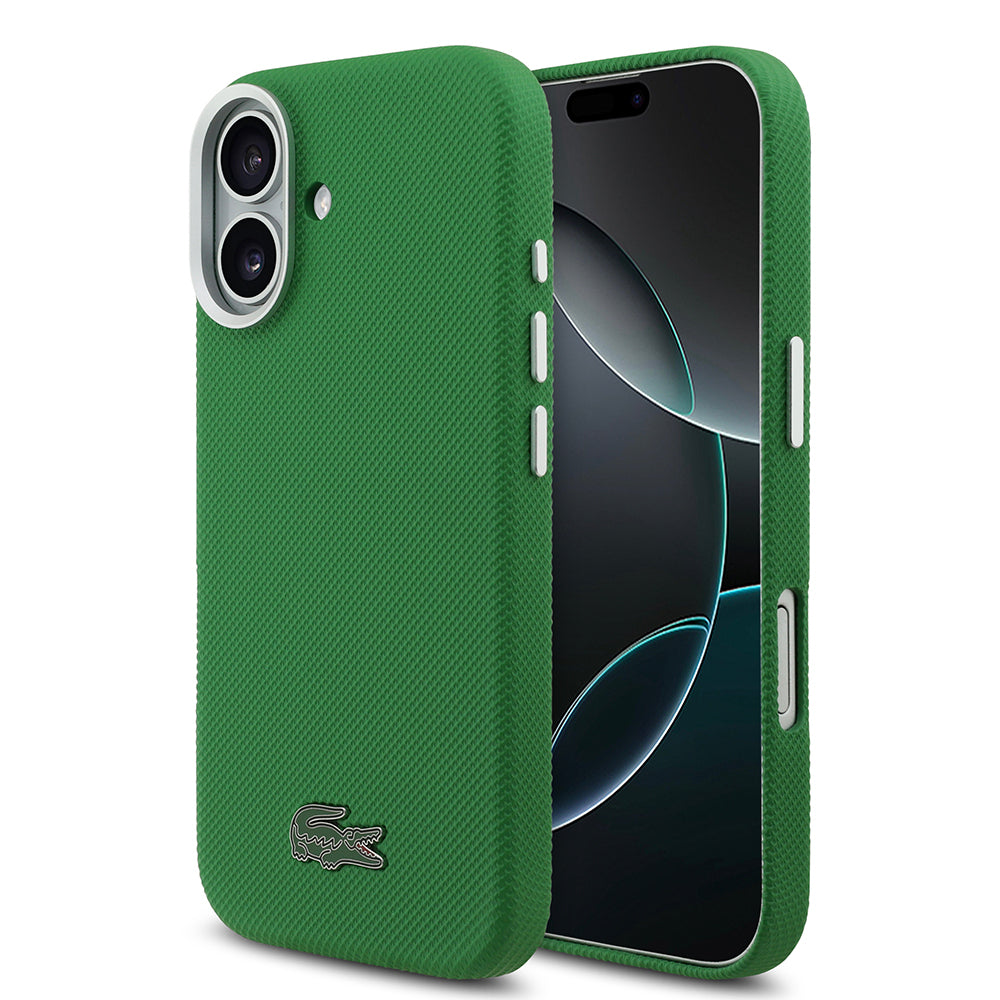iPhone 17 Kılıf Lacoste Orijinal Lisanslı M-Safe Şarj Özellikli PVC Pike Desenli Arka Yüzey İkonik Timsah Dokuma Logolu Kılıf