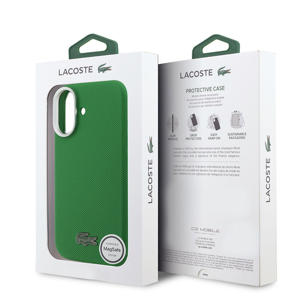 iPhone 17 Kılıf Lacoste Orijinal Lisanslı M-Safe Şarj Özellikli PVC Pike Desenli Arka Yüzey İkonik Timsah Dokuma Logolu Kılıf