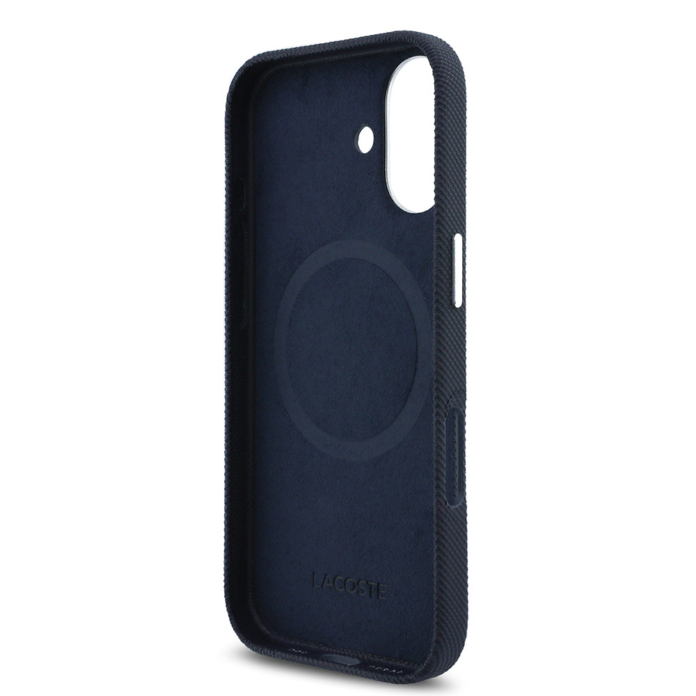 iPhone 17 Kılıf Lacoste Orijinal Lisanslı M-Safe Şarj Özellikli PVC Pike Desenli Arka Yüzey İkonik Timsah Dokuma Logolu Kılıf