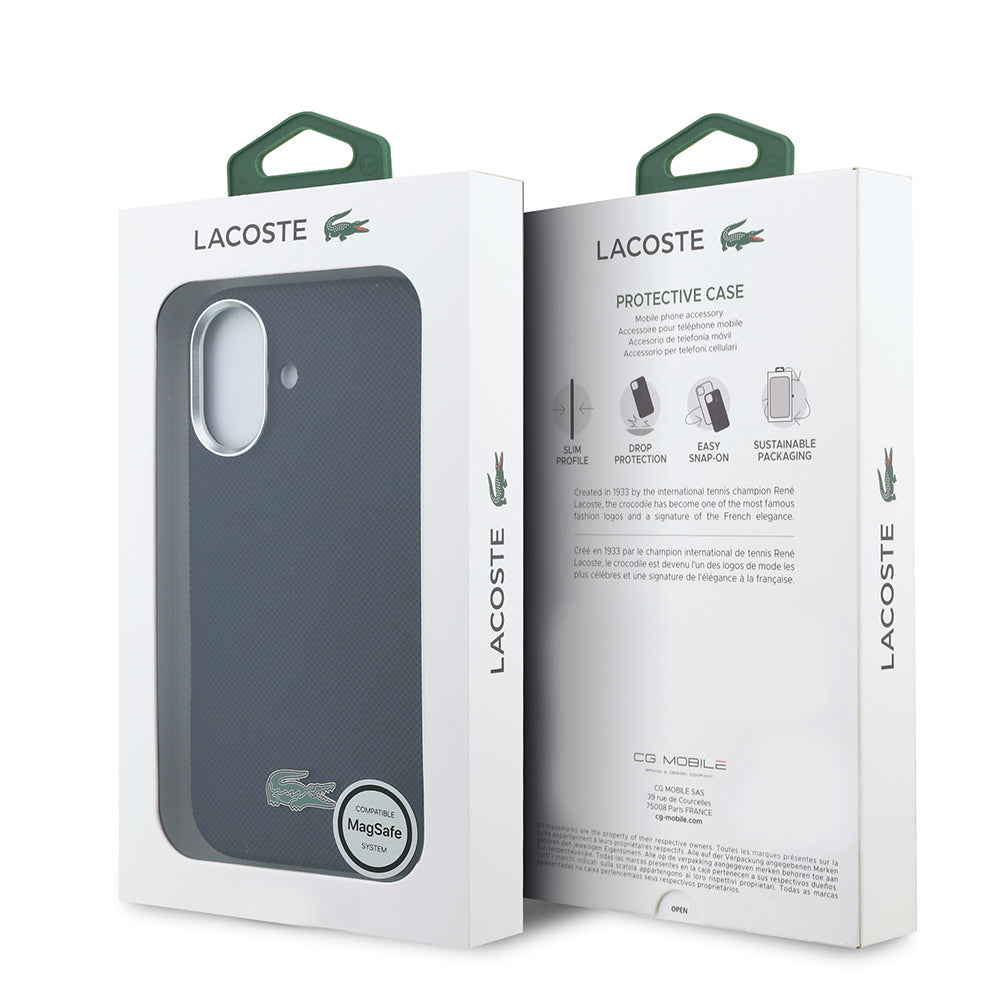 iPhone 17 Kılıf Lacoste Orijinal Lisanslı M-Safe Şarj Özellikli PVC Pike Desenli Arka Yüzey İkonik Timsah Dokuma Logolu Kılıf