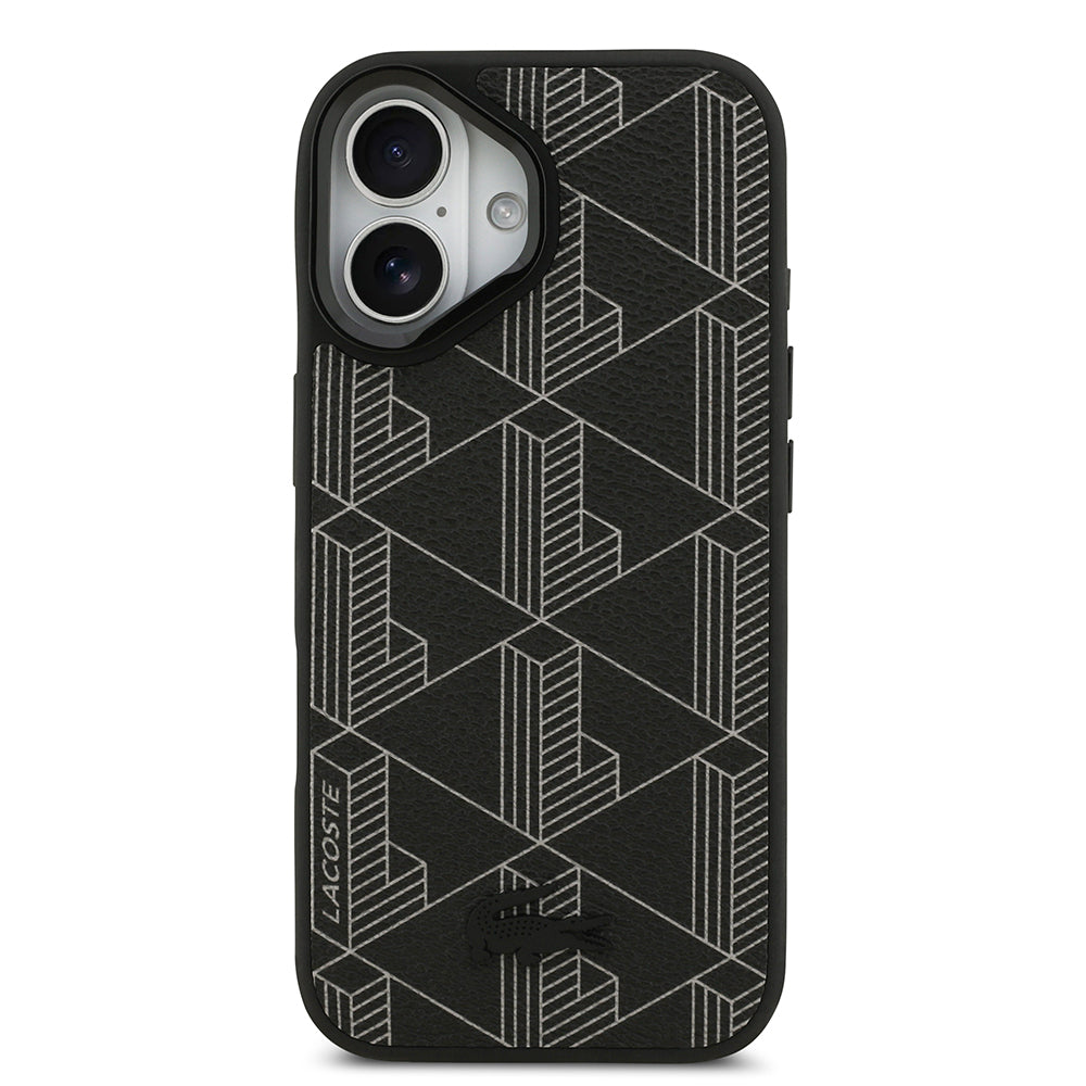 iPhone 17 Kılıf Lacoste Orijinal Lisanslı M-safe Şarj Özellikli Standlı PU Deri Karışık Monogram Desenli Kılıf