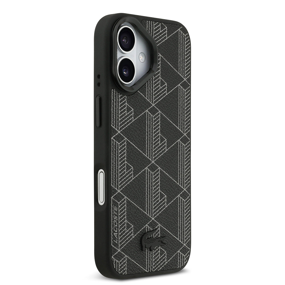 iPhone 17 Kılıf Lacoste Orijinal Lisanslı M-safe Şarj Özellikli Standlı PU Deri Karışık Monogram Desenli Kılıf