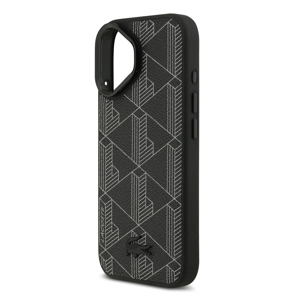 iPhone 17 Kılıf Lacoste Orijinal Lisanslı M-safe Şarj Özellikli Standlı PU Deri Karışık Monogram Desenli Kılıf