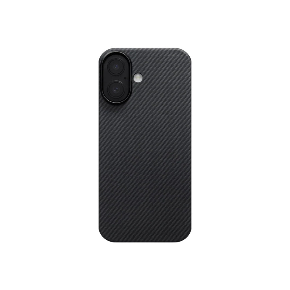 iPhone 17 Kılıf M-safe Şarj Özellikli 1500D Aramid Karbon Fiber Pitaka Ultra-Slim Classic Serisi Black-Grey Twill Kılıf