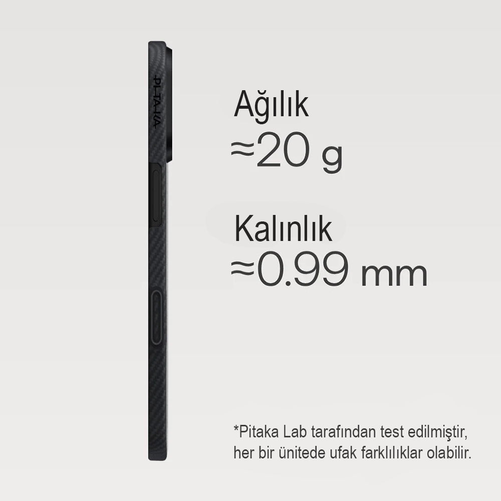 iPhone 17 Kılıf M-safe Şarj Özellikli 1500D Aramid Karbon Fiber Pitaka Ultra-Slim Classic Serisi Black-Grey Twill Kılıf