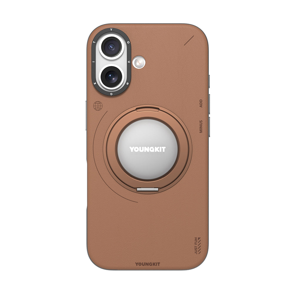 iPhone 17 Kılıf M-safe Şarj Özellikli 360 Derece Standlı Basit Mat Deri Desenli Youngkit Tech Leather Serisi Kılıf