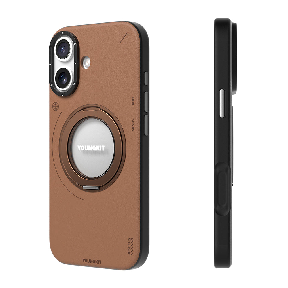 iPhone 17 Kılıf M-safe Şarj Özellikli 360 Derece Standlı Basit Mat Deri Desenli Youngkit Tech Leather Serisi Kılıf